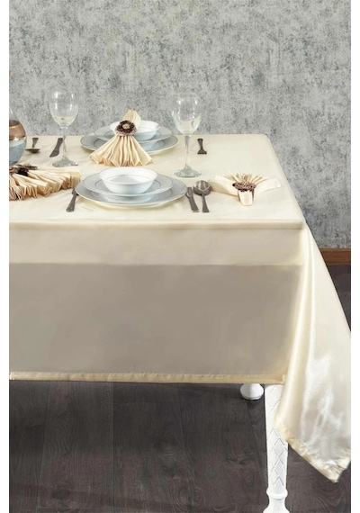 Kristal Monoray Kumaş Bej Sofra Takımı 8 Kişilik 160x220 Cm 17prç. - 728 Bej