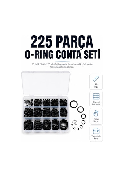 Mey İthalat 225 Parça Profesyonel O-ring Conta Kiti Su, Yağ Ve Hava Sızdırmazlık Tamir Seti