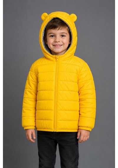 Mnk Baby & Kids Erkek Çocuk Kapüşonlu İçi Polarlı Fermuarlı Şişme Mont M00858 Sari