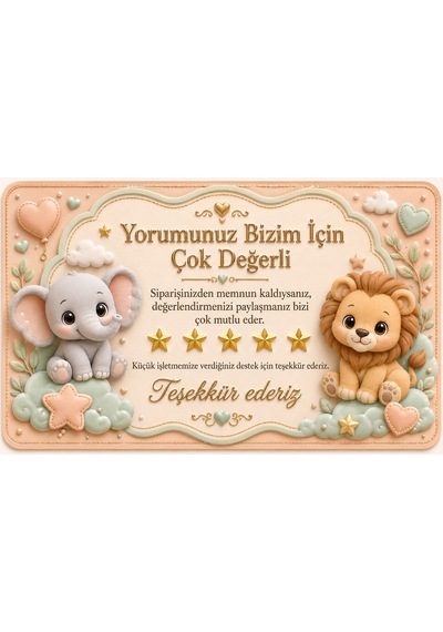 Papelia Sevimli Hayvanlar Temalı Thank You Kartı Müşteri Yorum Kartı 8x5 Cm - Bej - 141