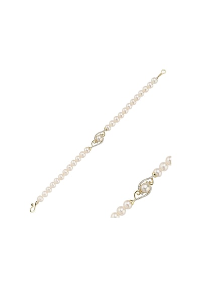5 Mm Zirkon Taşlı Doğal İnci Bileklik 18 Cm / Sarı Sarı Sarı Altın
