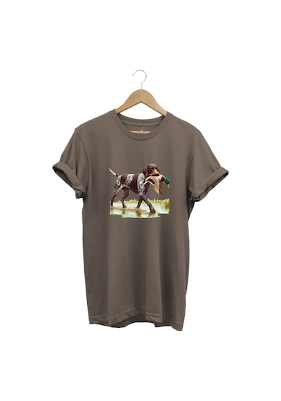 Hunting Avcılık Ördek Avı Baskılı Sazlıkta Avlanan Köpek %100 Pamuk Regular Fit T-shirt Kahverengi