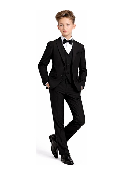 Ahengim Erkek Çocuk Slim Fit Premium Damatlık Smokin Takım Elbise Ak4000 Siyah