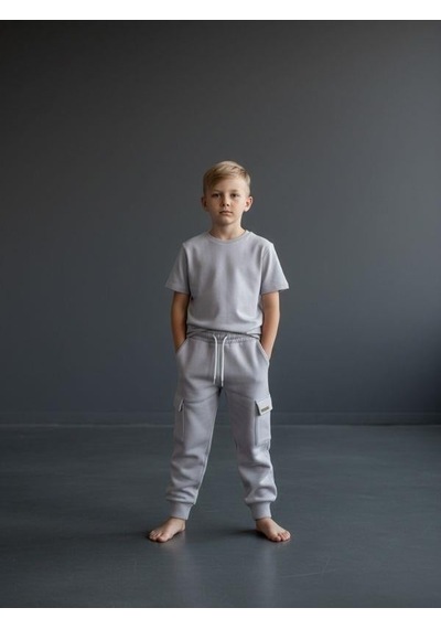 Zekids Erkek Çocuk Kargo Cepli Şardonlu Eşofman Alt-16659 Gri