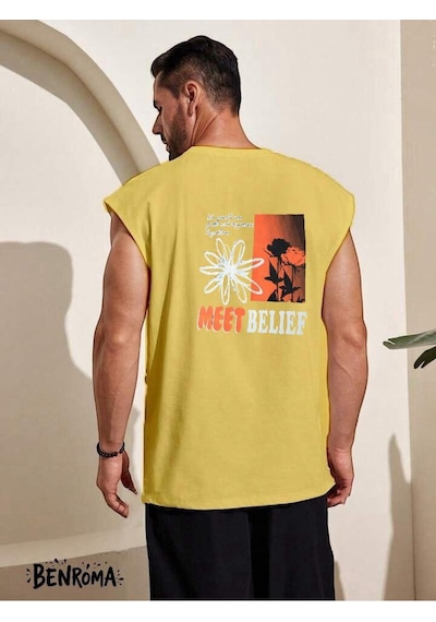 Meet Belıef Baskılı Kolsuz Tişört Sari