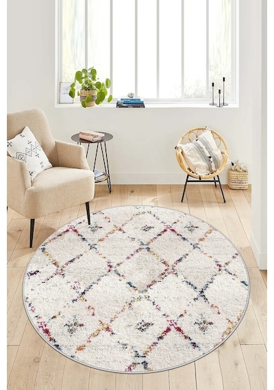 West Home Dijital Baskı Yıkanabilir Kaymaz Taban Leke Tutmaz Yuvarlak Mutfak Halısı Ve Salon Halısı Wh 464 White Yuvarlak