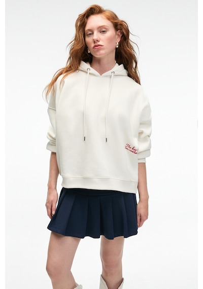 Grimelange JASSES Kadın Oversize Nakışlı Kapüşonlu Beyaz Sweatshirt