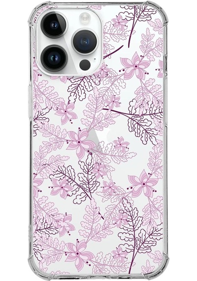 Apple Uyumlu iPhone 14 Pro Köşe Korumalı Antişok Kapak Floral Pudra Tasarımlı Şeffaf Kılıf