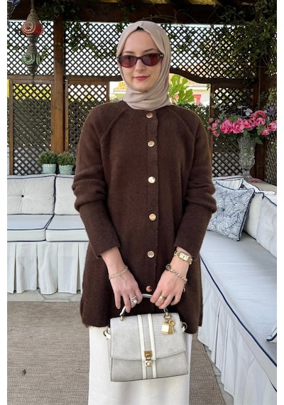Rabia Şamlı Sedef Angora Triko Hırka Kahve Normal