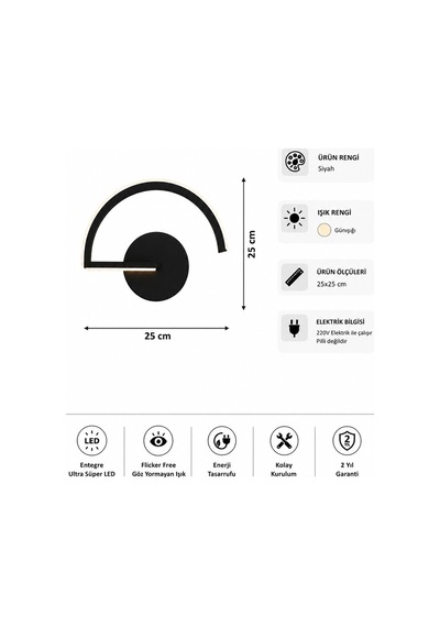 Mori Modern Led Duvar Apliği Günışığı Siyah