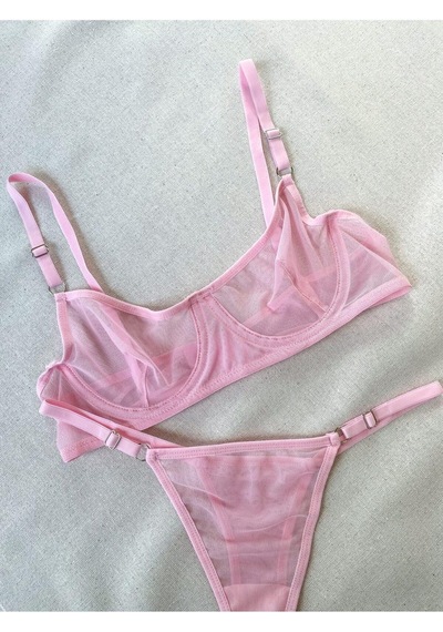 La Linaa Kadın Tül Tanga Külotlu Sütyen Takım-toz Pembe Toz Pembe