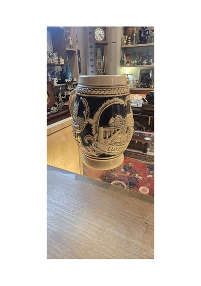 Vintage Kapaklı Seramik Bira Kupası Almanya/lüksemburg Temalı Koleksiyonluk