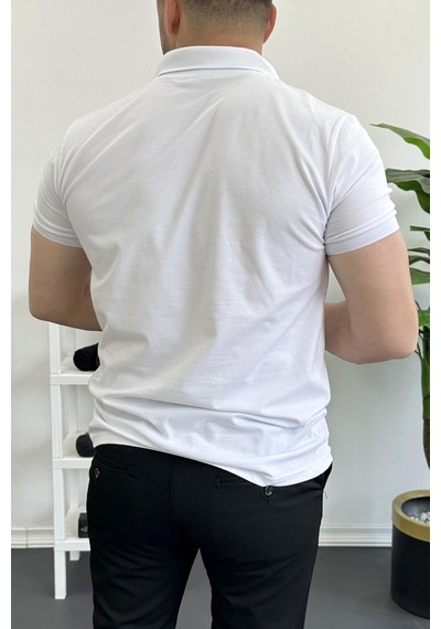 Erkek Slim Fit Düz Renk Pamuklu Soft Polo Tişört Beyaz Edw365 Beyaz