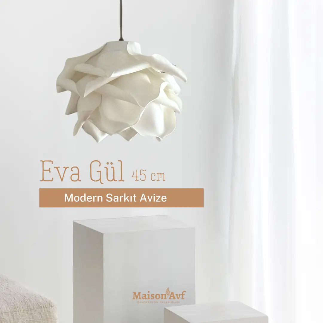 Modern Eva Gül Beyaz Tasarım Sarkıt Avize 45 Cm