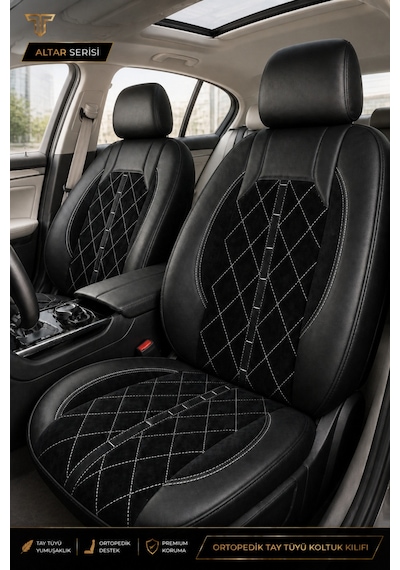Fiat Egea Sedan 2014+ Uyumlu Altar Serisi Tay Tüyü Siyah Beyaz Premium Koltuk Kılıfı
