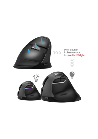 Delux M618 Mini BT 4.0+2.4G Kablosuz Ergonomik Şarjlı Dikey Mouse