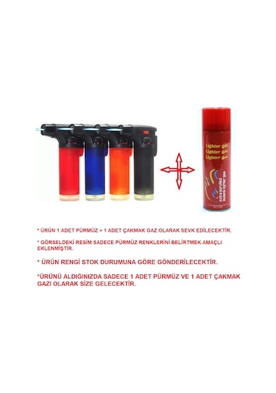 Torch Pürmüz Çakmak Alev Sabitleme + Çakmak Gazı Mini Pürmüz Çok Renkli