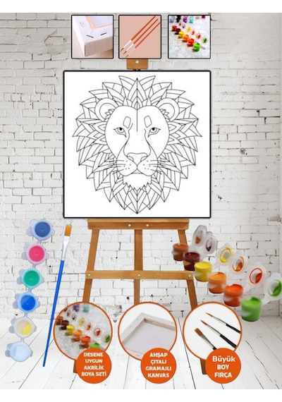 Kanvas Mandala Aslan Boyama 25x35 Tuval Boya Seti Çocuk Hobi