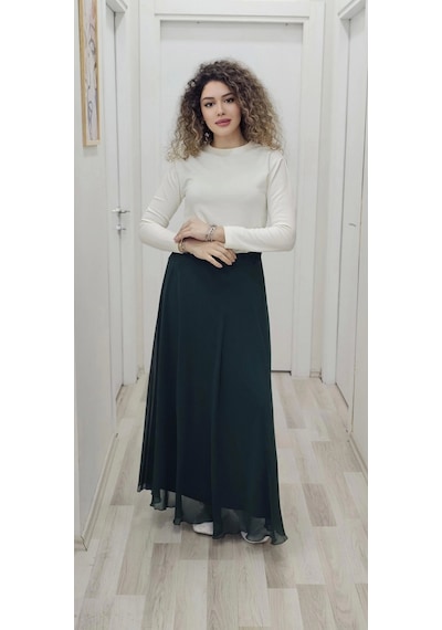 Lodmela Bel Lastikli Kloş Şifon Etek 6003-yeşil Yeşil