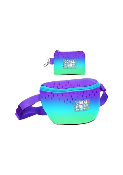 Coral High Kız Çocuk Mor Lila Renk Geçişli Desenli Bel Çantası Ve Bozuk Para Cüzdanı Set Çok Renkli
