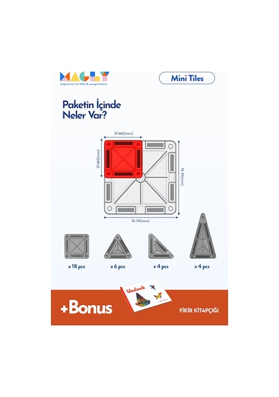 Magly Mini Tiles - Seyahat Boy Manyetik Yapı Blokları - Çocuklar İçin Metal Kutulu 32 Parça Mini Manyetik Oyun Seti