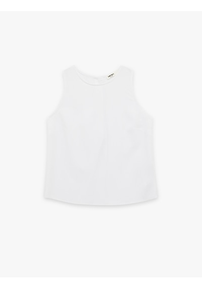 Koton Regular Fit Kolsuz Bisiklet Yaka Keten Karışımlı Bluz Kırık Beyaz 6sak60113uw Ekru