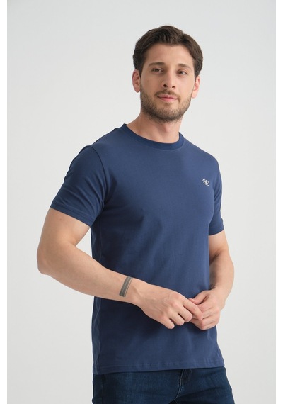 Shooter Sportwear Shooter Erkek T-shirt Nefes Alabilen Esnek Pamuklu Kumaş Regular Kalıp Minimal Logolu İndigo