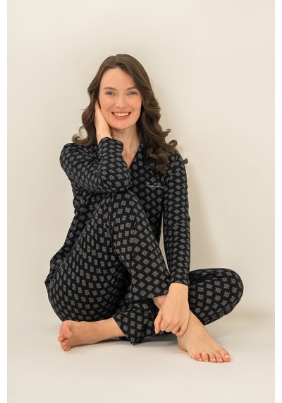 Pierre Cardin Kadın Siyah Nakışlı Gömlek Pijama Takımı Pc9290-s-v1 Pc9290-s-v1