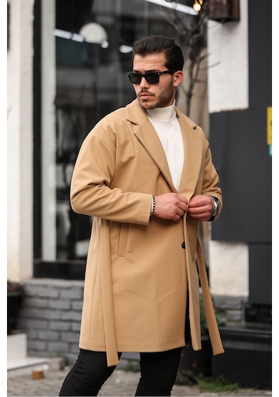 Mero Life Erkek Vizyon Kemerli Oversize Rahat Kesim Kaşe Kaban Vizon