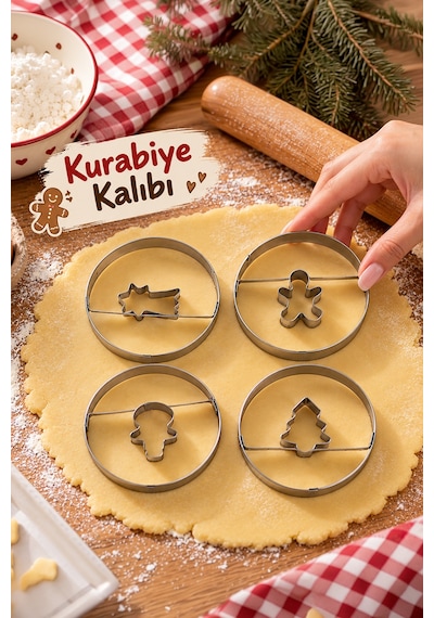Porsima 05809 Metal 4 Lü Kurabiye Kalıbı Seti - Paslanmaz Çelik Yuvarlak Şekilli Hamur Kesici Bisküvi Ve Şeker Hamuru Kalıbı 5.5 Cm