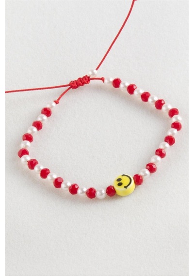Ilkeshop Emoji İnci Kristal Makrome İp Bileklik - Mavi