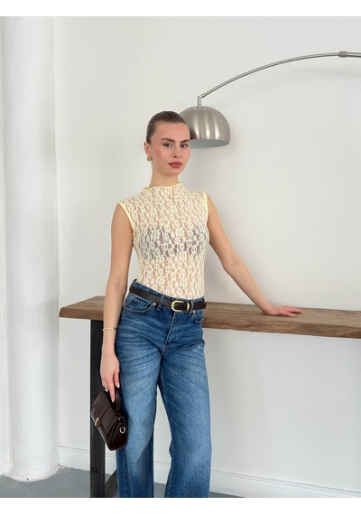 Verymoda Sıfır Kol Dantel Bluz D2750 Sari