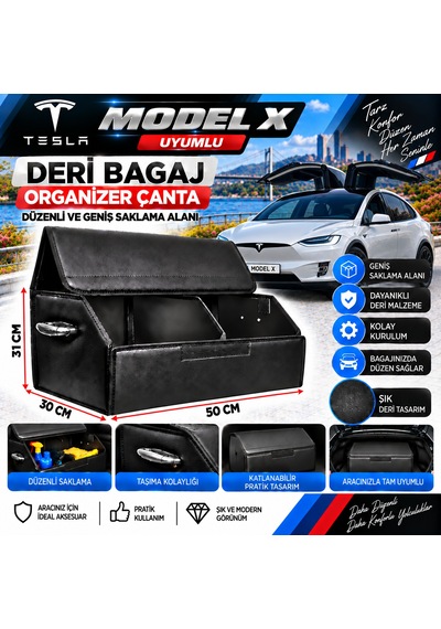 Tesla Model X Uyumlu Oto Bagaj Organizeri Deri Bagaj Kutu Çanta 1