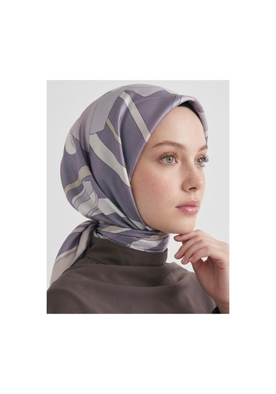 Bushu Çiçek Desenli Twill Eşarp mor