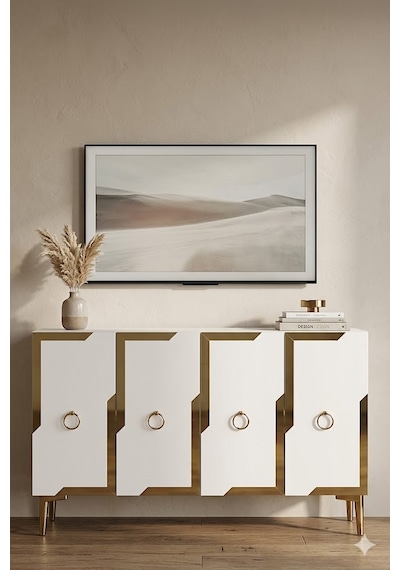 Ka1233bg Seza Konsol Ve Tv Sehpası Beyaz -gold 120cm Beyaz-gold