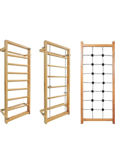 İsveç Tırmanma Duvarı - Jimnastik Egzersiz Merdiveni 3 'lü Set 80 x 190 CM Ahşap