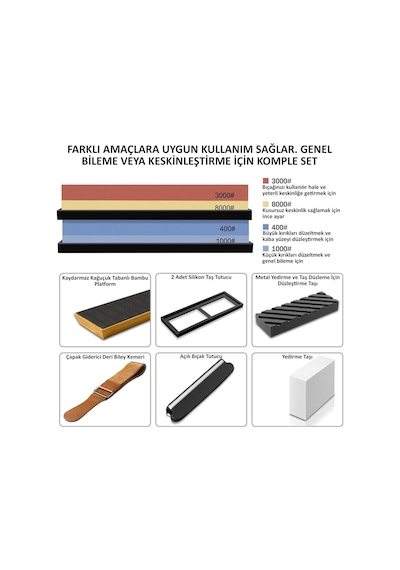 Valkyrie 7 Parça Profesyonel Bıçak Bileme Seti 4 Taraflı Biley Taşı 400 1000 3000 8000 1. Kalite Sulu Bileme 1. Kalite