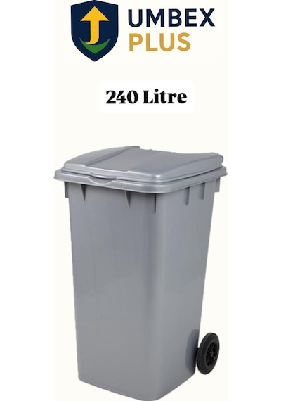Umbex Plastik Çöp Konteyneri 240 Litre Konteyner - A+ Isıya Dayanıklı Malzeme - Gri