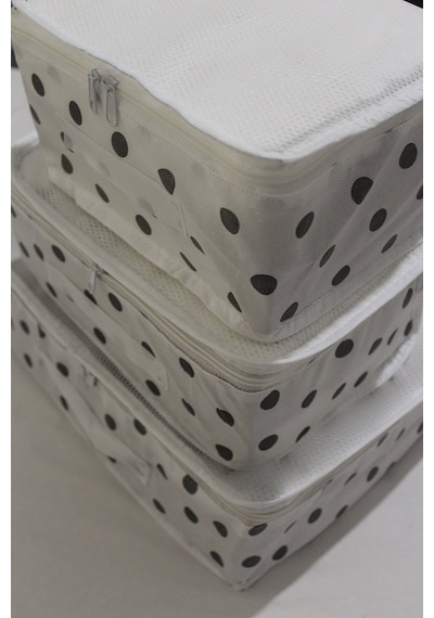 Adarya Home Puantiye Desen Valiz Düzenleyici Bavul İçi Organizer Set 6'lı Beyaz
