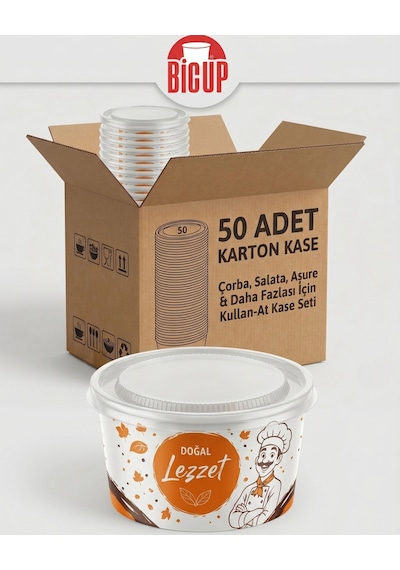 50 Adet Kapaklı Karton Kase Çorba Salata Aşure Yemek Kasesi Piknik Tabağı 14 Oz Karton Kase Isıya Dayanıklı Parti Organizasyon Kasesi Beyaz