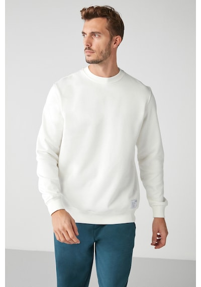 Grimelange Travis Erkek Yumuşacık Kumaşlı Regular Fit Yuvarlak Yakalı Beyaz Sweatshirt