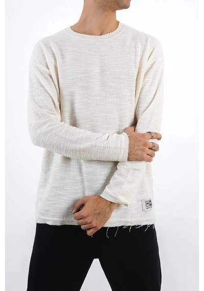 Erkek İnce Uzun Kollu Oversize Sweat Ekru