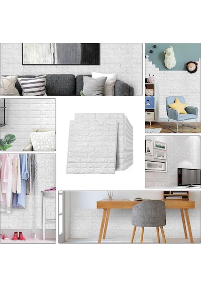 10 Adet 50x50 Cm Silinebilir Kendinden Yapışkanlı Duvar Kağıdı Esnek Köpük Panel 3d Tuğla Desen