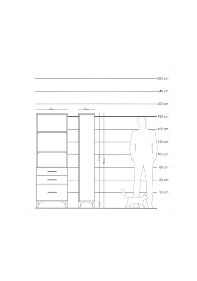 Arges Dolap 3 Raflı 3 Çekmeceli 88x30x182 Çam-çam Çam