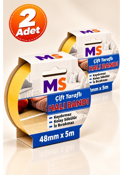 2 Adet Premium Çift Taraflı Halı Bandı 48 Mm X 5 Metre Yapışkanlı Kaydırmaz Kaymaz Bantı Kilim Paspas