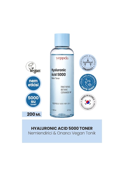 Yeppda Nemlendirici Hyalüronik Asit İçeren Vegan Tonik Yeppda Hyaluronic Acid 5000 Water Toner 200ml