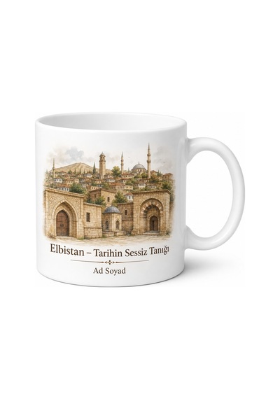Elbistan Tarihi Dokusu Maraş Hatırası Seramik Kupa Bardak Hediye Beyaz / Çok Renkli
