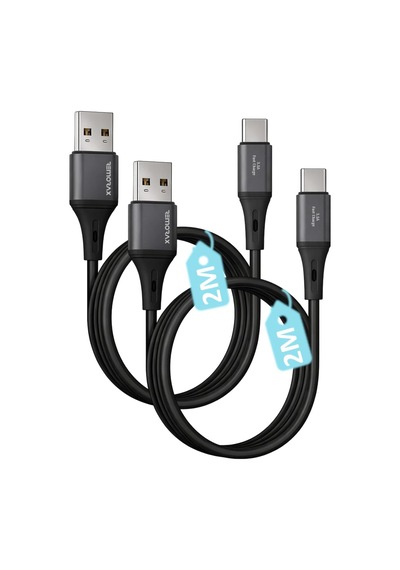 2ad X 2metre Set, Usb A-type C, 3.1a Hızlı Şarj Kablosu, Wahoo 2ad X 2metre Siyah
