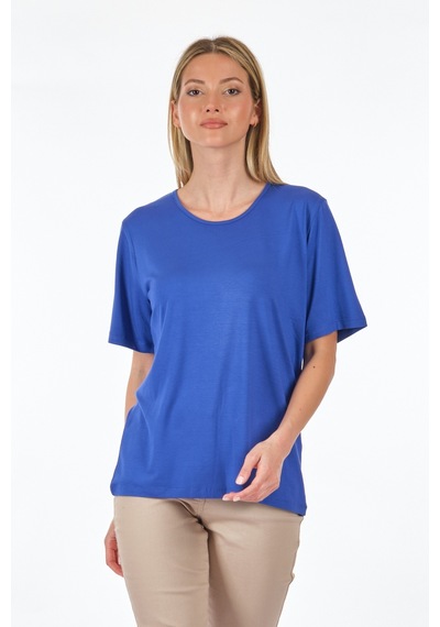 Desen Sıfır Yaka Saks Kadın T-shirt 23123786 001