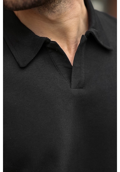Madmext Siyah Polo Yaka Oversize Erkek Tişört E7185